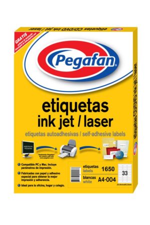 ETIQUETAS PEGAFAN A-4 004X1650 25.4X63.5MM (50 HOJAS)