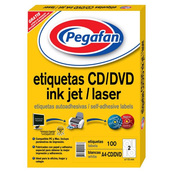 ETIQUETAS PEGAFAN A-4 CD/DVD X100 (50 HOJAS)