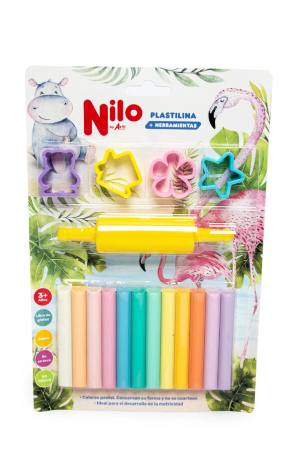 PLASTILINA NILO JUMBO PASTEL X12 + 4 CORTADORES + 1 RODILLO