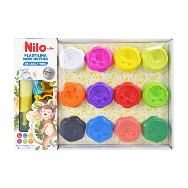 PLASTILINA NILO NON DRYING X360GR ESTX12 + 24 CORTADORES + 3 HERRAMIENTAS + 1 RODILLO