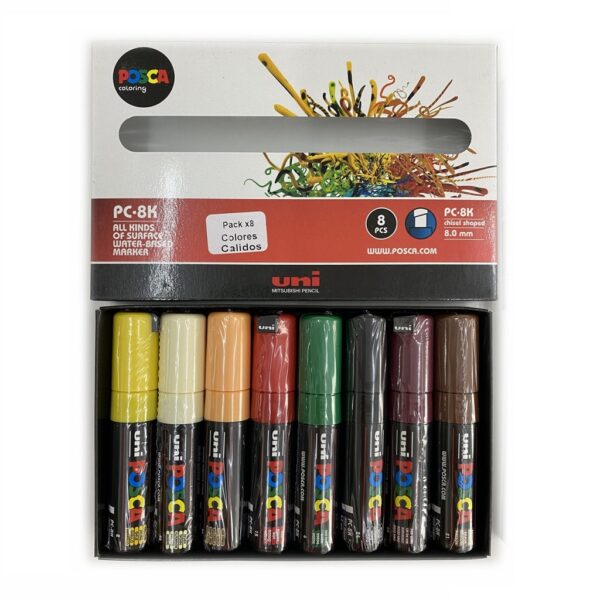 PLUMON POSCA 8K ESTX8 COLORES CALIDOS (8.0MM)